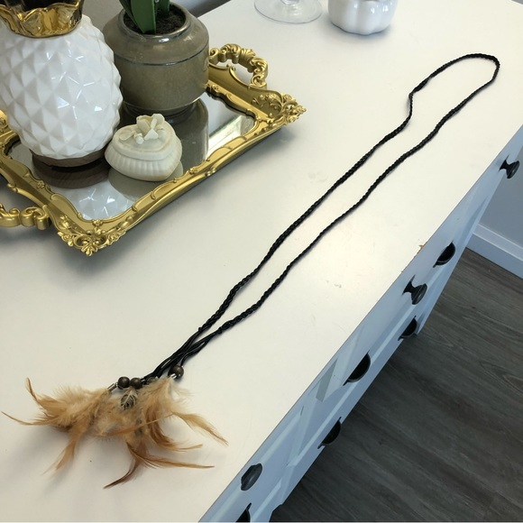 Leather Strand Wrap Choker with Feathers - Picture 5 of 5
